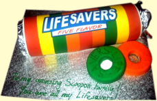 Life Savers Cake - We recreated the logo and stripes, great looking cake.