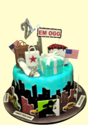New York Cake - Chrysler Building, Statue of Liberty, Manhatten side design, Taxis' etc all cut to shape.